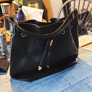 Black leather and gold tone tote